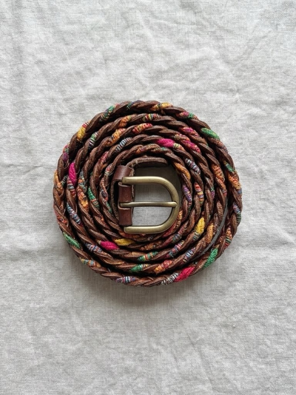 Braided Multicolor Leather Belt with Brass Buckle - Picture 2 of 6
